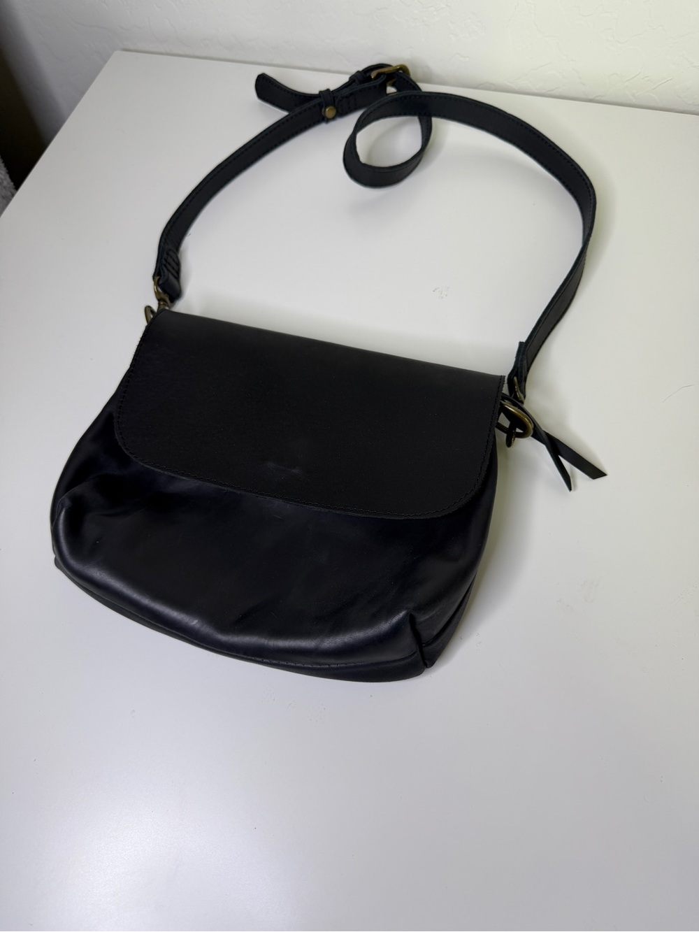 Able Classic Black Leather Crossbody Bag